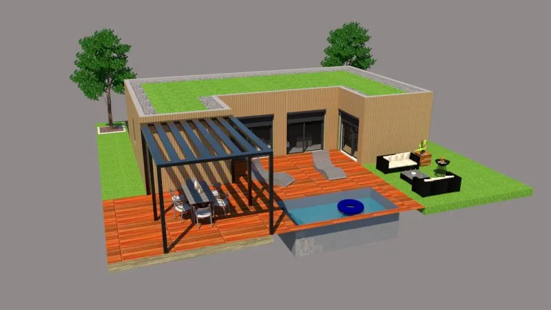 Le U mixte : terrasse, pergola et bassin