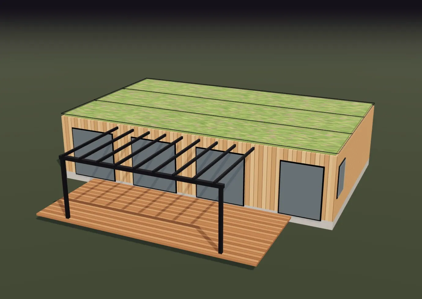 Le plain-pied 3 chambres : façade jardin, terrasse et pergola